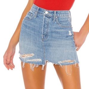 MOTHER Vagabond Mini Fray Hem Denim Skirt